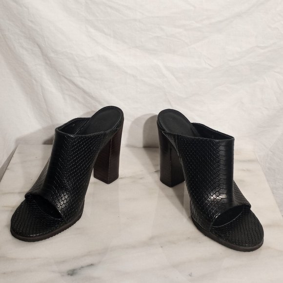 Tibi Womens Black Laser Cut Open Toe Wood Stacked Block Heel Mules 38 - Picture 3 of 8